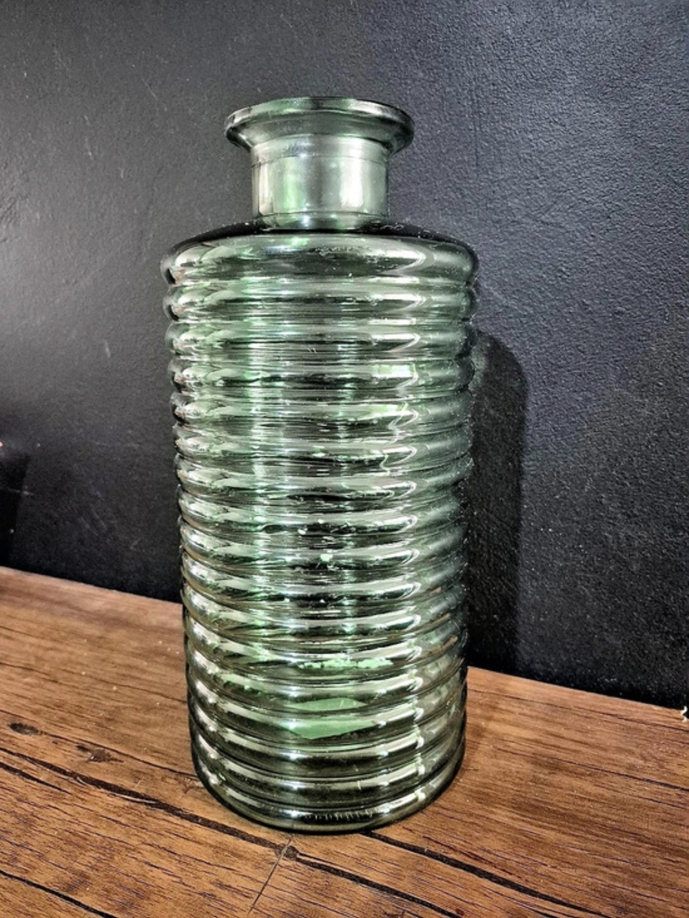 Ribbed Green Glass Vase